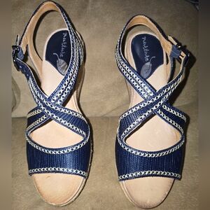NURTURE LILITHE Wedge Sandal  Navy Blue Leather Stitch Cork Platform 8M